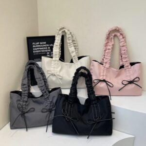 2025 Korean Style Lady's Tote Bags with Bow Fashion Lady's Handbags Large Capacity Pleated Underarm Bags